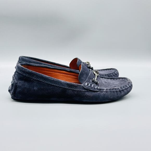 Coach Shoes Womens 9 Blue Suede Loafers Driving Moccasins Horsebit Turnlock - Picture 1 of 11
